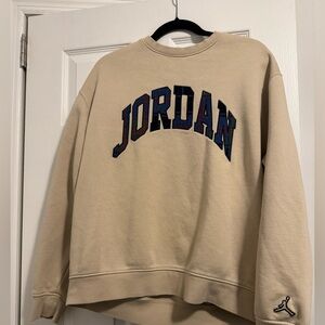 Jordan Sweatshirt L Plaid Embroidered Logo Pullover Crew Neck Beige Long Sleeve